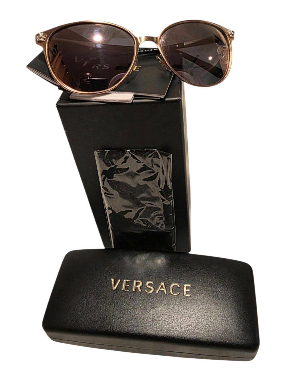 Versace Medusa Rose Gold Sunglasses Dark Grey Mirror Pink Lenses Full Inclusion